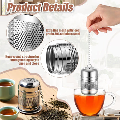 Umigy 4 Pcs Tea Infuser Strainers for Loose Tea with Scoop, Extra Fine Mesh Steeper 304 Stainless Steel Diffuser Leaf Holder with Extended Chain Hook for Brew, Spices, Seasoning, Silver
