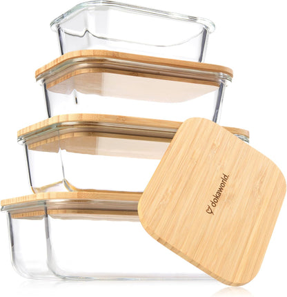 Set of 5 Nesting Glass Bowls with New Updated Acacia Lids for Foodprep, Storage, Mixing & Cooking - Microwave & Oven-ready BPA Free Durable Heat Resistant Inert Borosilicate Glass