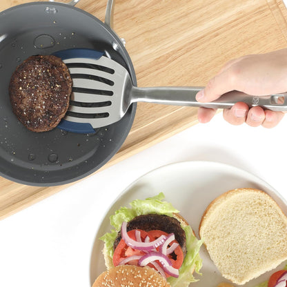 Calphalon Prime Slotted Turner, Kitchen Flipping Spatula, Slotted Spatula with Silicone Head and Stainless Steel Handle, Heat Resistant Nonstick Cookware for Flipping and Draining (Navy Blue)