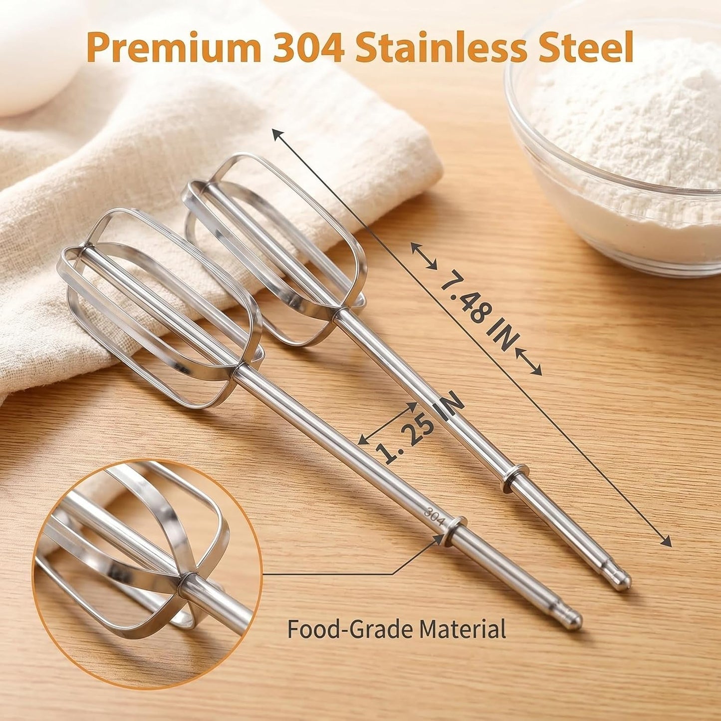 5-Pc Hand Mixer Attachments for Hamilton Beach Electric Mixers - 2 Beaters, 2 Dough Hooks, 1 Whisk, Stainless Steel Replacement Parts for Home Bakers & Chefs