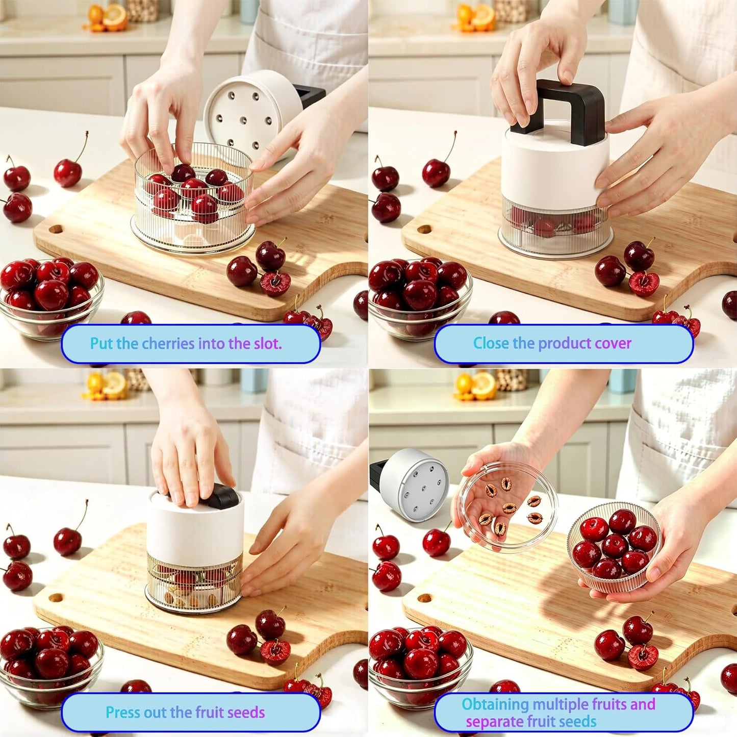 Cherry Pitter Multiple, Cherrys Pitter Corer Tool, Quick Portable Cherry Pitting Tool, Easy to Use for Making Cherry Jam - Pit 7 Cherries at Once, Saving Time & Effort-Dishwasher Safe
