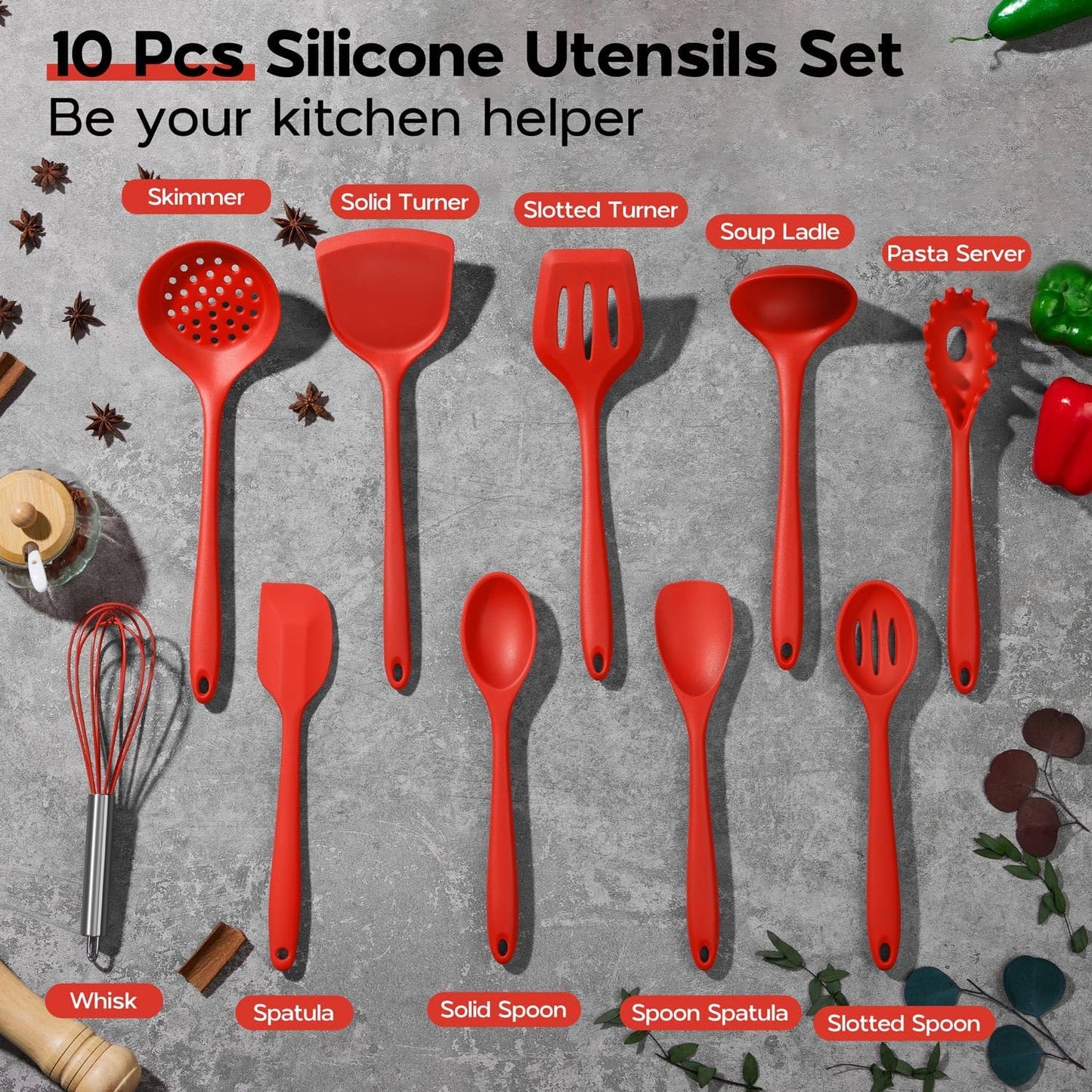 Onader Silicone Cooking Utensils Set of 10, Kitchen Utensils for Nonstick Cookware, Heat Resistant & Nontoxic Spatula Set- Khaki