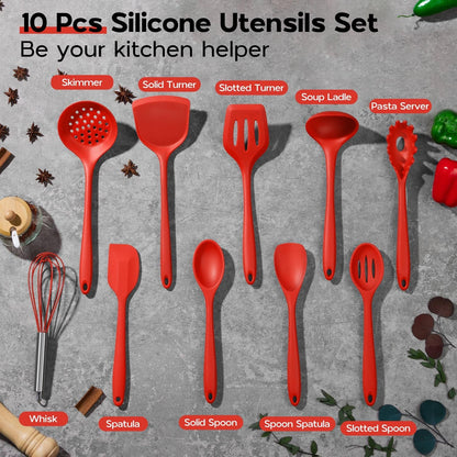 Onader Silicone Cooking Utensils Set of 10, Kitchen Utensils for Nonstick Cookware, Heat Resistant & Nontoxic Spatula Set- Khaki