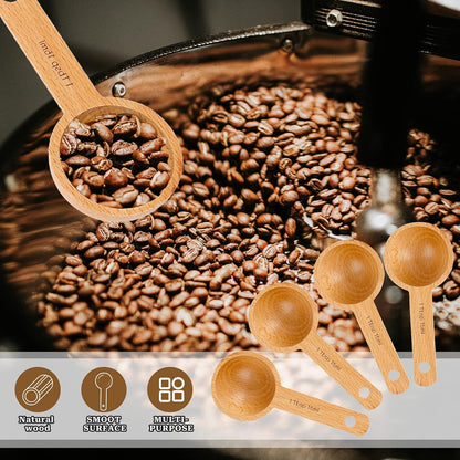 4 Pack Wooden Scoops for Canisters,15ml Small Coffee Scoop in Beech Wood Coffee Measure Scoop Set Wooden Tablespoon Ground Coffee Scoop Home Kitchen Accessories for Measuring Coffee Beans,Tea,Sugar