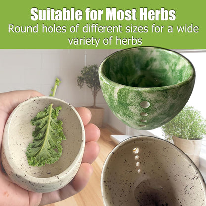 2026 Latest Herb Stripper Pottery Bowl Cutter Tool: Stripping Ceramic Fresh Herbs Kale Striper Cilantro Cutting Razor Gifts Herbalists Peeler Shredder Chopper Clay Copper Small Cup Grater (BLUE)