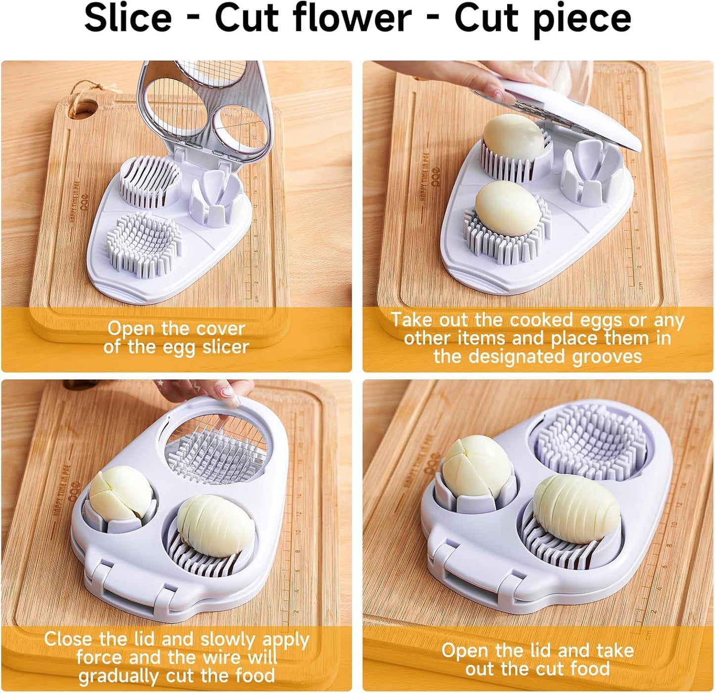 3-In-1 Egg Slicer for Hard Boiled Eggs - Stainless Steel Multipurpose Egg Cutter, Ideal Three Way Egg Slicer & Kitchen Chopper Tool for Strawberry, Mushroom, Grape, Tomato