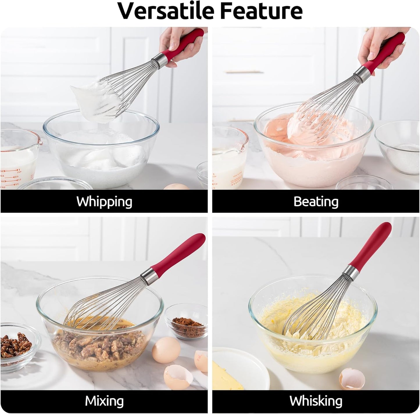 U-Taste 7" Mini Whisk for Cooking: 18/8 Stainless Steel Small Metal Kitchen Wisk, Tiny Hand Mixing Tool for Coffee, Egg, Sauce, 6-Wires Compact Head for Baking, Beating in Bowl, Mug, Jar (Set of 2)