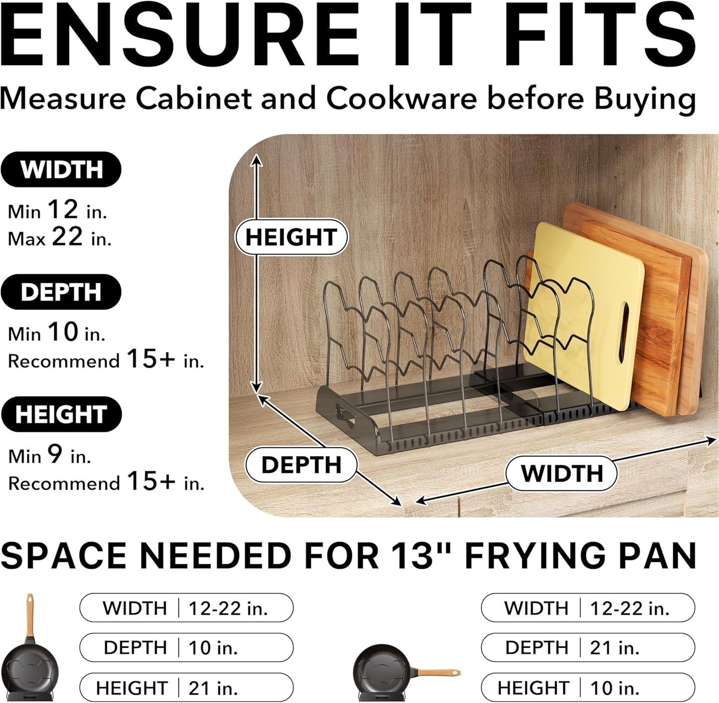 Simple Houseware Expandable Pan Organizer Rack, 10 Adjustable Compartments, White - Kitchen Cabinet Organizer for Pots, Pans, Lids & Bakeware - Pantry & Countertop Storage