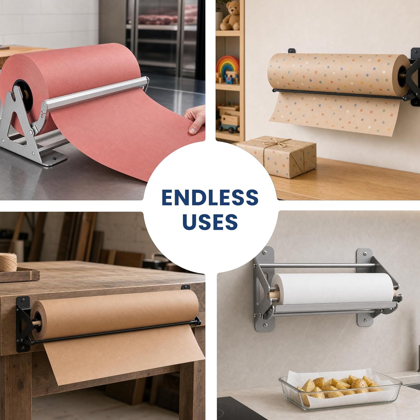 DIY Crew 12 Inch Paper Roll Dispenser and Cutter - Heavy-Duty Wall Mountable, Non Slip Tabletop - Kraft, Freezer, Butcher Paper - Up to 1000ft Rolls