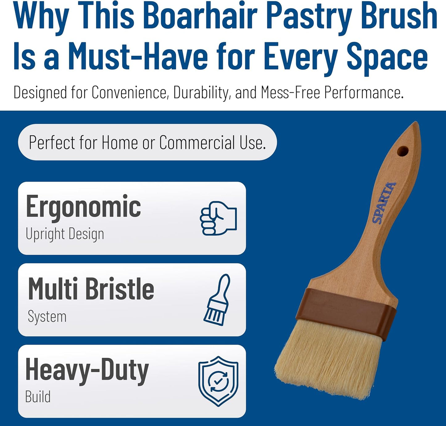 SPARTA Kitchen Basting Brush – 4037300 Basting Brush for Cooking Flat Boar Bristle Brush, Hardwood Handle for Kitchens, Restaurants, Catering, High Heat Food Prep, 1.5in