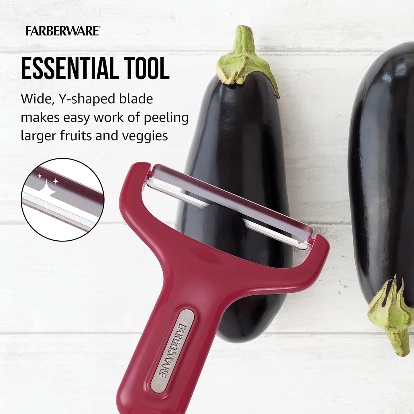 Farberware Professional Large Y Shaped Vegetable Peeler with Stainless Steel Premium Ultra Sharp Blade, 4.53x0.79x5.31 Inch, Berry