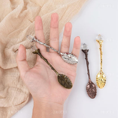 AUEAR, Retro Crystal Antique Alloy Spoon Coffee Tea Dessert Mini Ice Cream Decorative Spoons Set for Home Office (10 Pack)