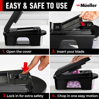 Mueller Pro-Series 10-in-1, 8 Blade Vegetable Chopper, Onion Mincer, Cutter, Dicer, Egg Slicer with Container, French Fry Cutter Potato Slicer, Home Essentials, Salad Chopper White Sand/Green