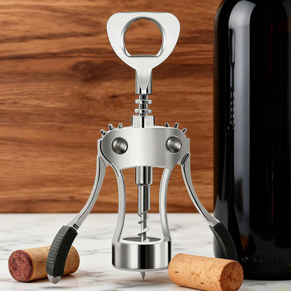 Wine Opener Zinc Alloy Premium Wing Corkscrew Multifunction Bottle Opener Ergonomic Non Slip Wing Handle Sharp Spiral Upgraded European Style