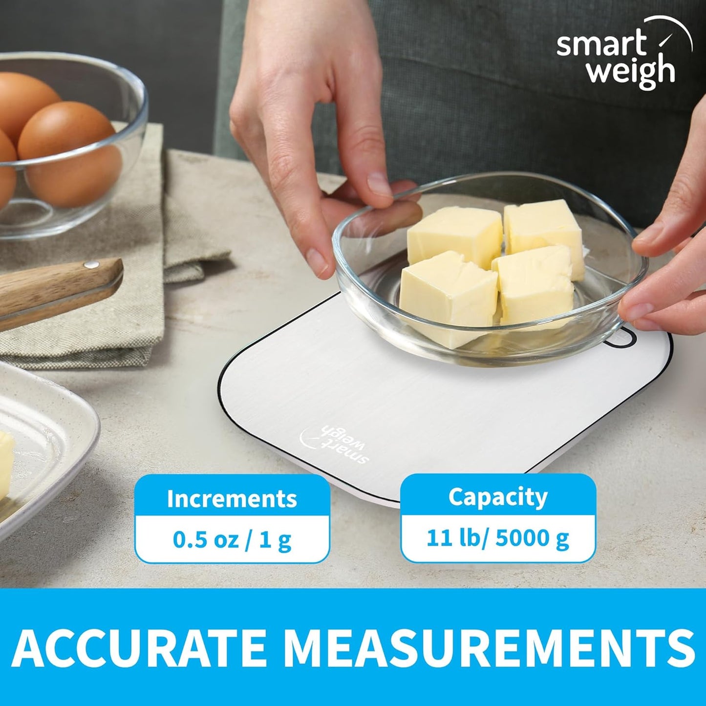 Smart Weigh Mint Green Digital Kitchen Scale for Cooking, Weight Loss, Calorie Tracking, Baking, Food Portion Control, and Meal Prep - Accurate Measurements in Grams and Ounces