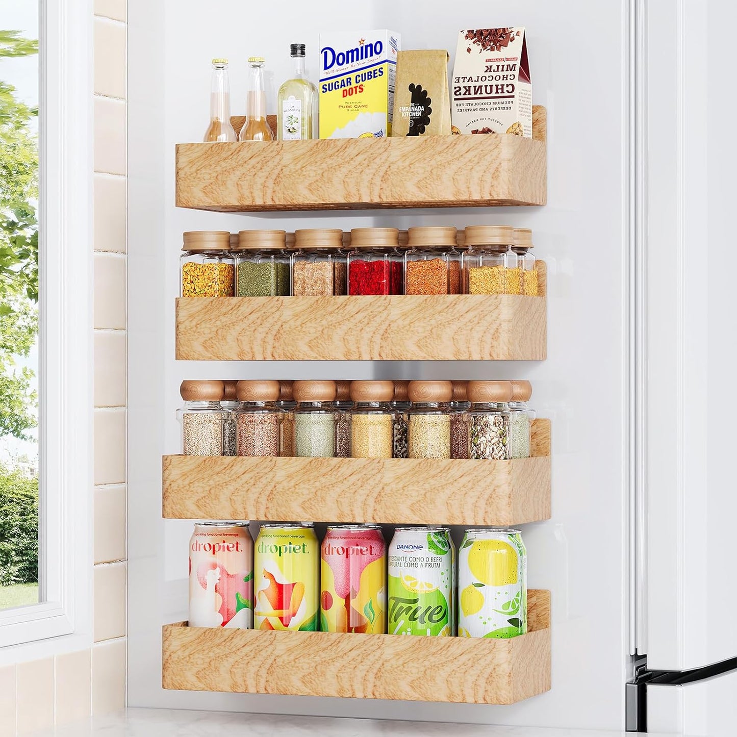 Mystozer Magnetic Spice Rack for Refrigerator, Kitchen Organizer and Storage Shelf, Black (4 Pack)…
