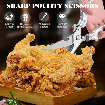 SiXingHardware-Kitchen Pro Shears-Heavy-Duty Stainless Steel Kitchen Scissors For Poultry, Meat, Herbs. Dishwasher Safe, Rust-Proof With Comfortable Grip. Ideal For Chefs And Home Cooking.
