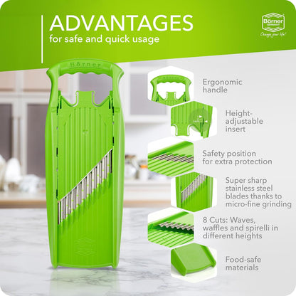 Börner by Reston Lloyd Wave-Waffle Power Line • Crinkle Cut/Spirelli Vegetable Slicer • Slicer for Wave Waffle Cut Style • Multiple Thickness Options • Made in Germany, Orange