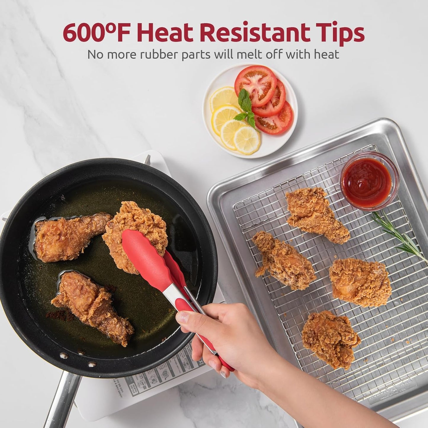 600ºF Heat Resistant Kitchen Tongs: U-Taste 9 inch Silicone Cooking Tong with Firm Sealed Non Stick Rubber Tips & Silicon Coated 18/8 Stainless Steel Handle & Smooth Locking for Serving Salad (Black)