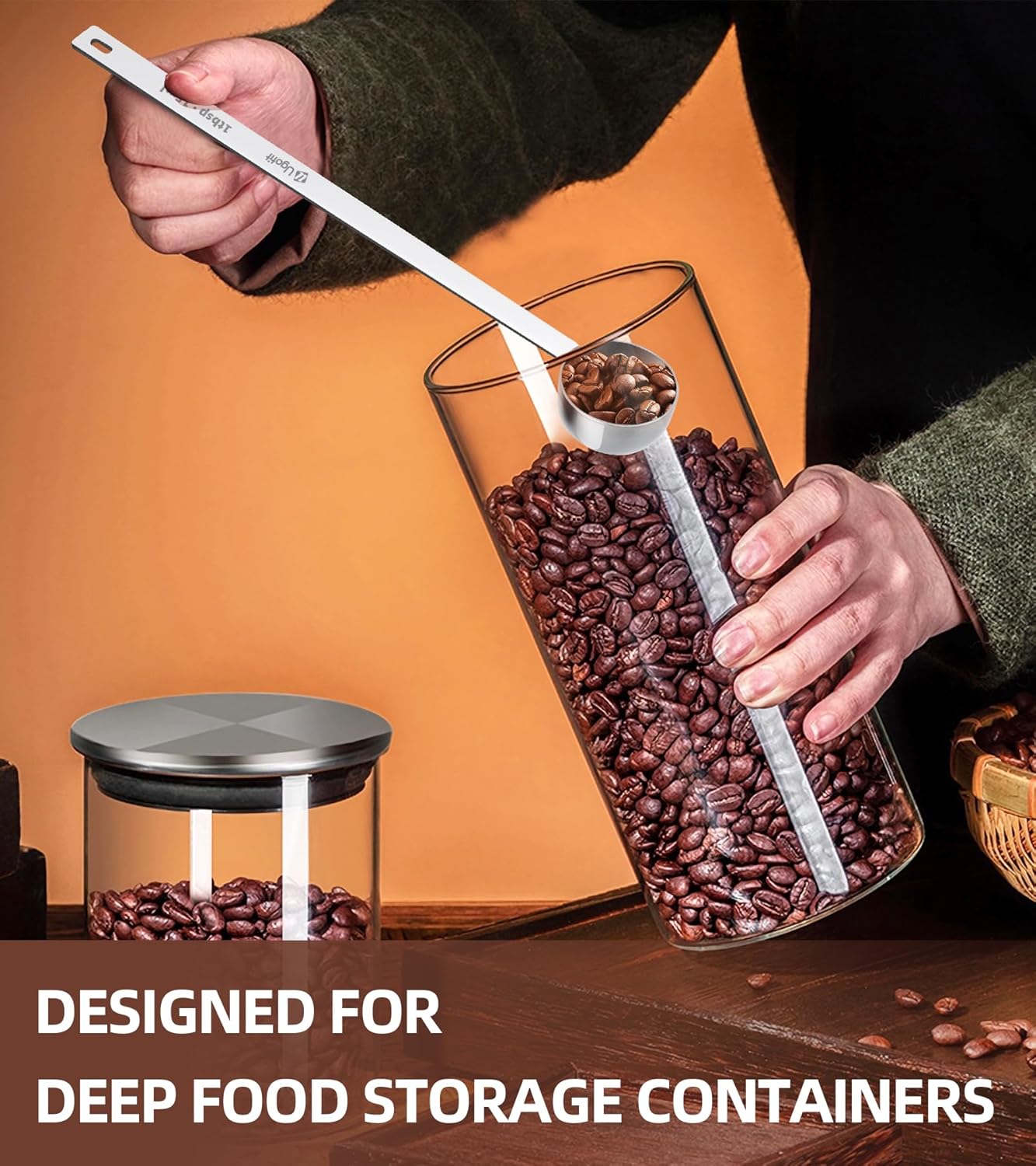 Ugotit Coffee Scoop for Ground Coffee, Long Handle Measuring Spoon for Protein Powder, Baking, 2 Tablespoon 18/8 Stainless Steel Coffee Scoop,Hanging Hole