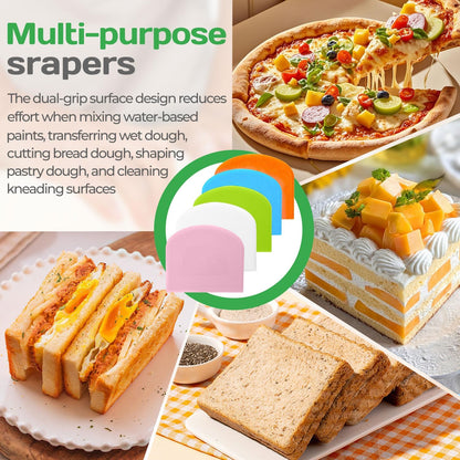 4 Pcs Dough Scraper Bench Scraper 4.65x3.66" Plastic Flexible Bowl Scraper Sharp-Edged Multi-Angle Cake Scraper Non-Slip Baking Tool Decorating Tool Shaping Tool (4Pcs Two white+ Two green)
