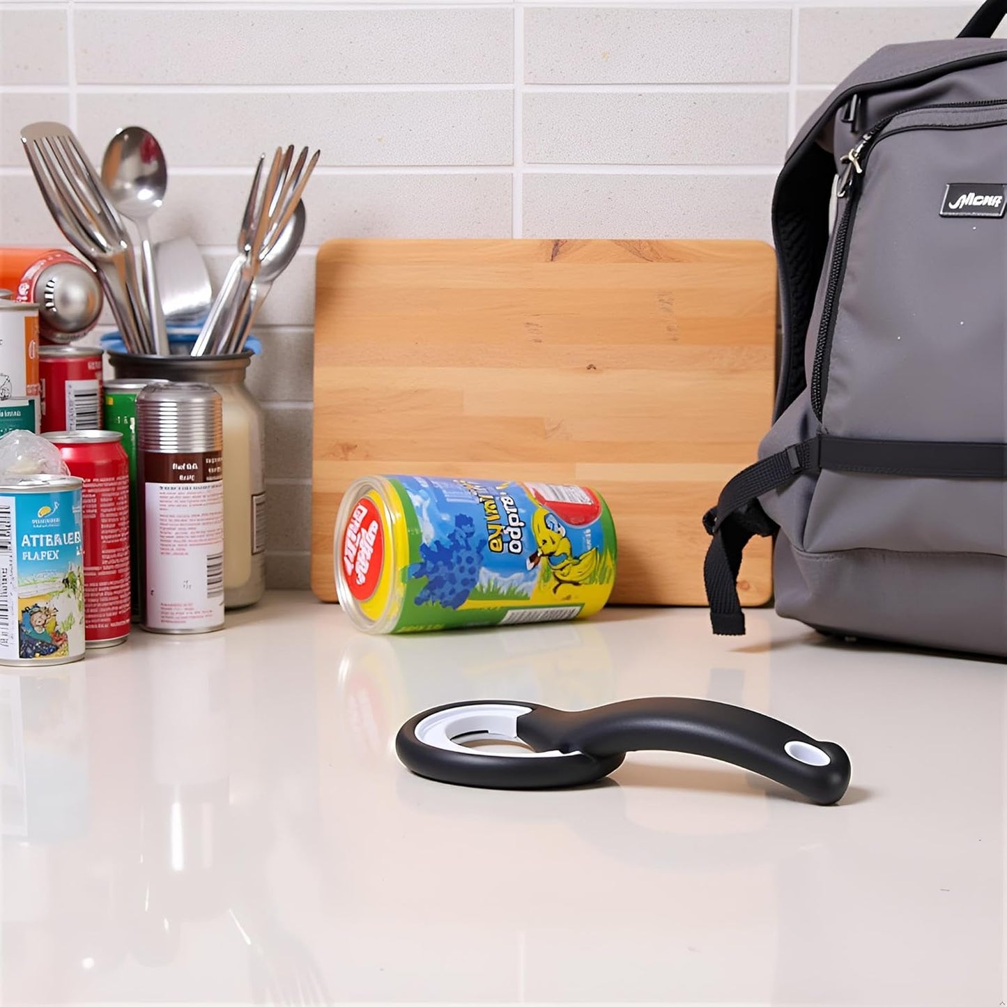 BWESOO 2 PCS Black Manual J Shape Ring Pull Can Opener, Stainless Steel