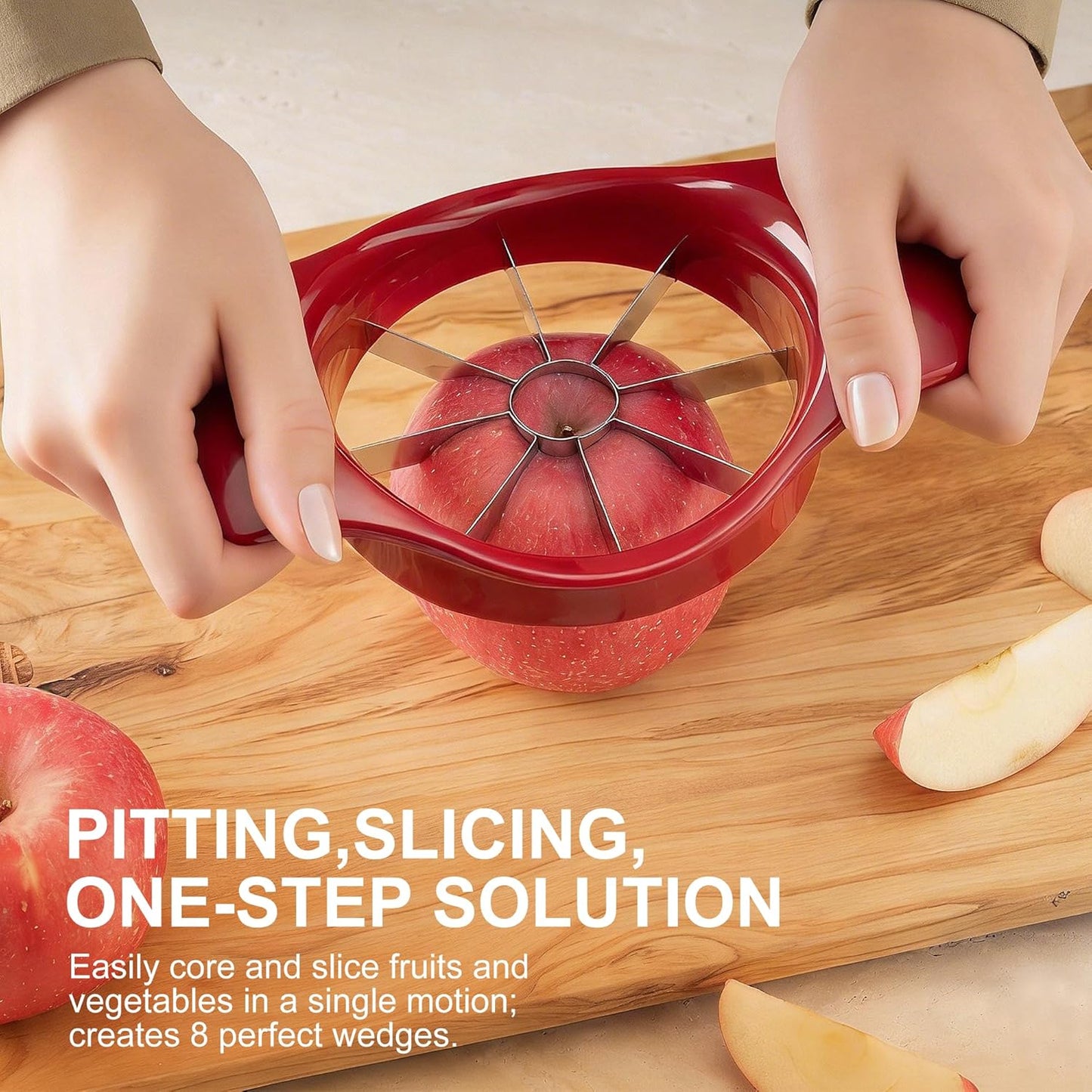 Classic Fruit Slicer Apple Slicer - Professional Apple Cutter - Stainless Steel Apple Corer - Super Sharp Apple Slicer and Corer - Apple Tool with 8 Sharp Blades, One Size, Red