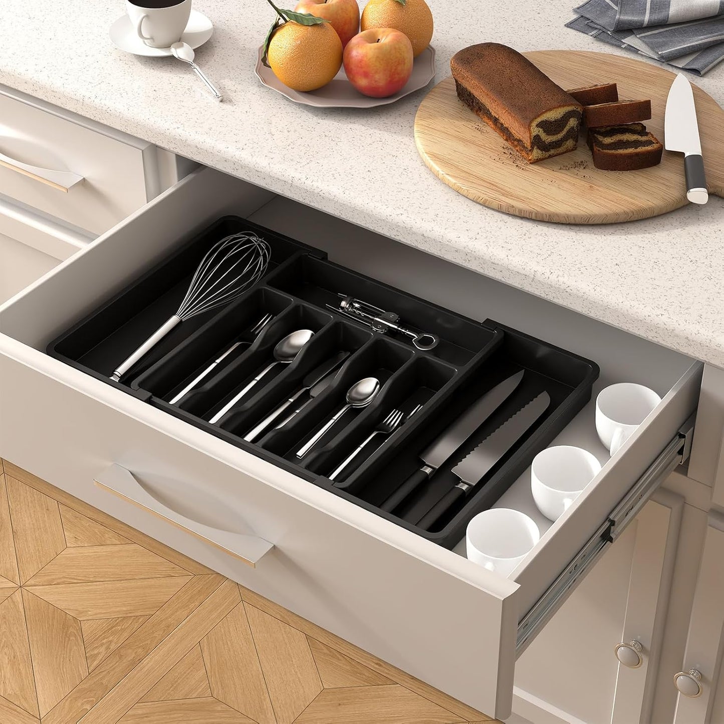 Lifewit Silverware Drawer Organizer, Expandable Utensil Tray for Kitchen, BPA Free Flatware and Cutlery Holder, Adjustable Plastic Storage for Spoons Forks Knives, 11-18 x 14", Black