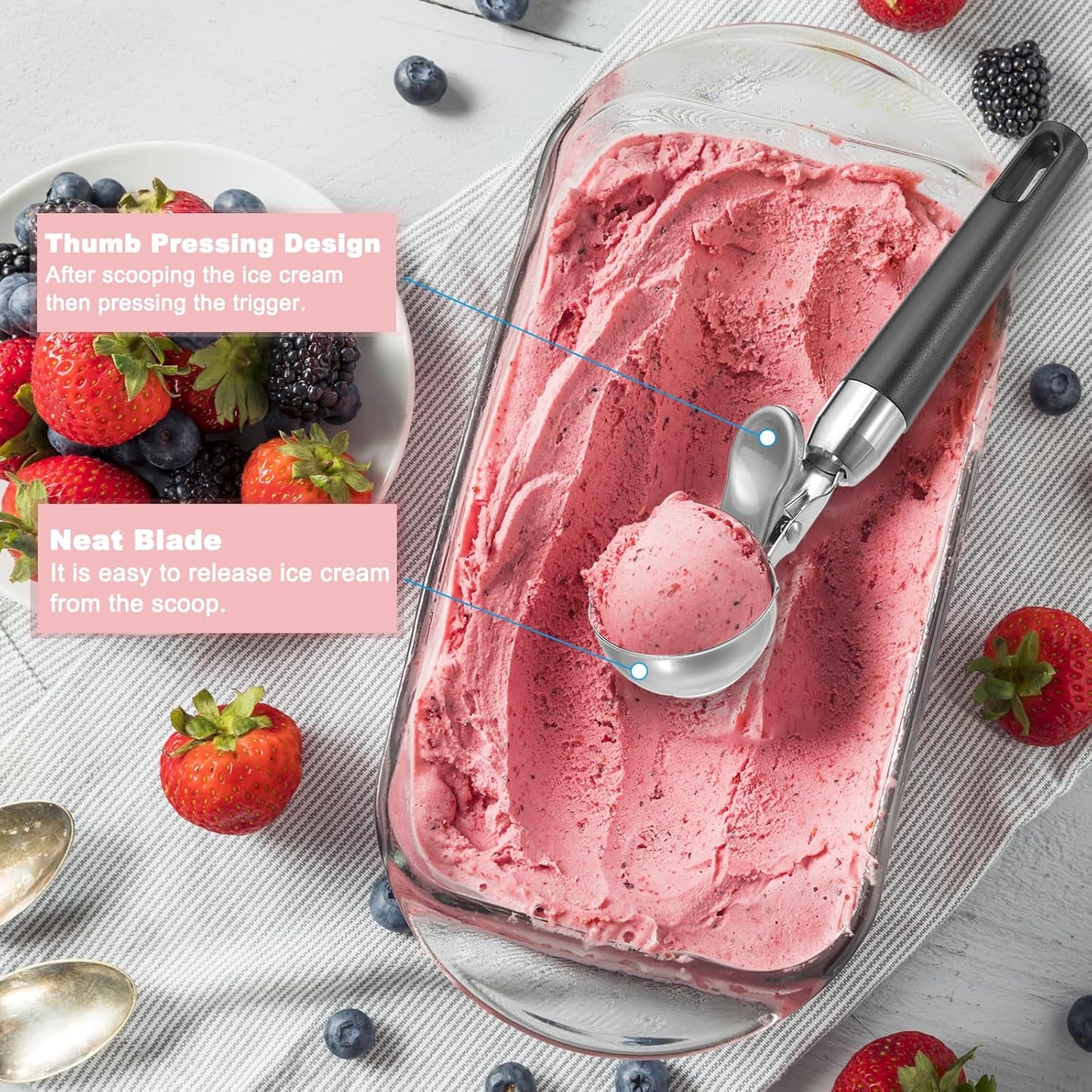 PATIKIL 4 Ounce Ice Cream Scoop with Trigger, 2 Pcs Stainless Steel Portion Cookie Scoop with Thumb Trigger for Cookie Dough Cupcake Batter Baking, Black