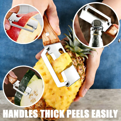 Multi Functional Vegetable Peeler for Kitchen, with Bottle Opener and Wooden Handle, 2-in-1 Stainless Steel Kitchen Tool for Fruit Potato Pumpkin(1P- 2 in 1)