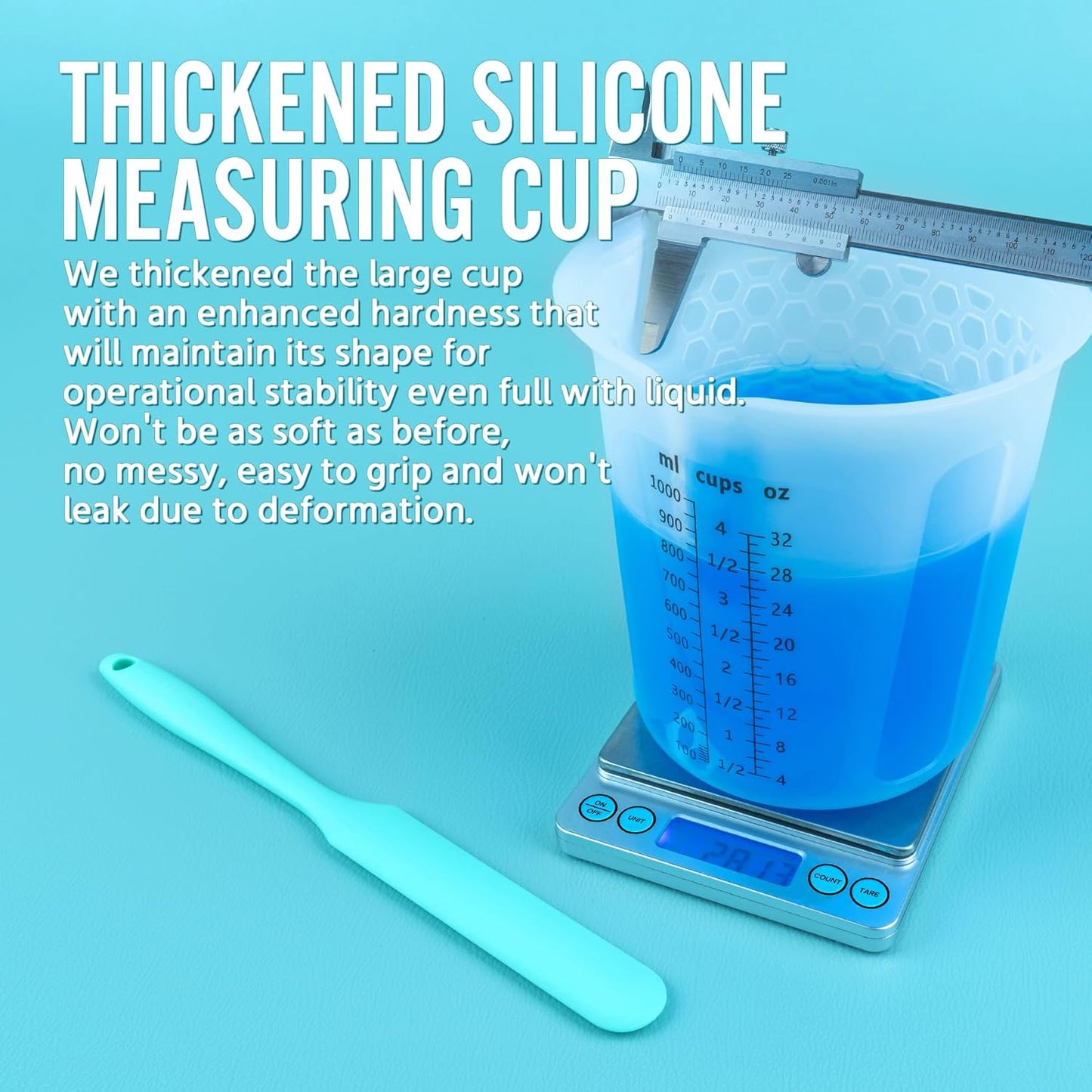 Silicone Resin Mixing Measuring Cups for Resin Supplies, Easy-to-read Marks, 600ml/20oz Bowl, 250&100ml Thickened Reusable Silicone Cups for Epoxy Mixing, with Stir Sticks, Jewelry Making