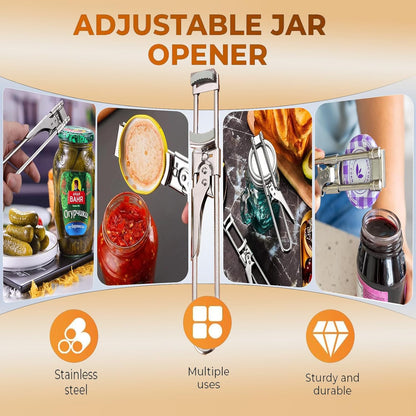 2026 New Kitchen Gadget Accessories, Adjustable Stainless Steel Jar Opener - Easy Grip for Weak Hands, Seniors, Men, Kids, Multifunctional Stainless Steel Can Opener