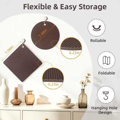 TWTLi Silicone Trivets for Hot Dishes, Set of 4 Trivet Mats, Heat Resistant Hot Pads for Kitchen Countertops, Non-Slip Honeycomb Pot Holders & Counter Protectors for Hot Pots & Pans (Black)
