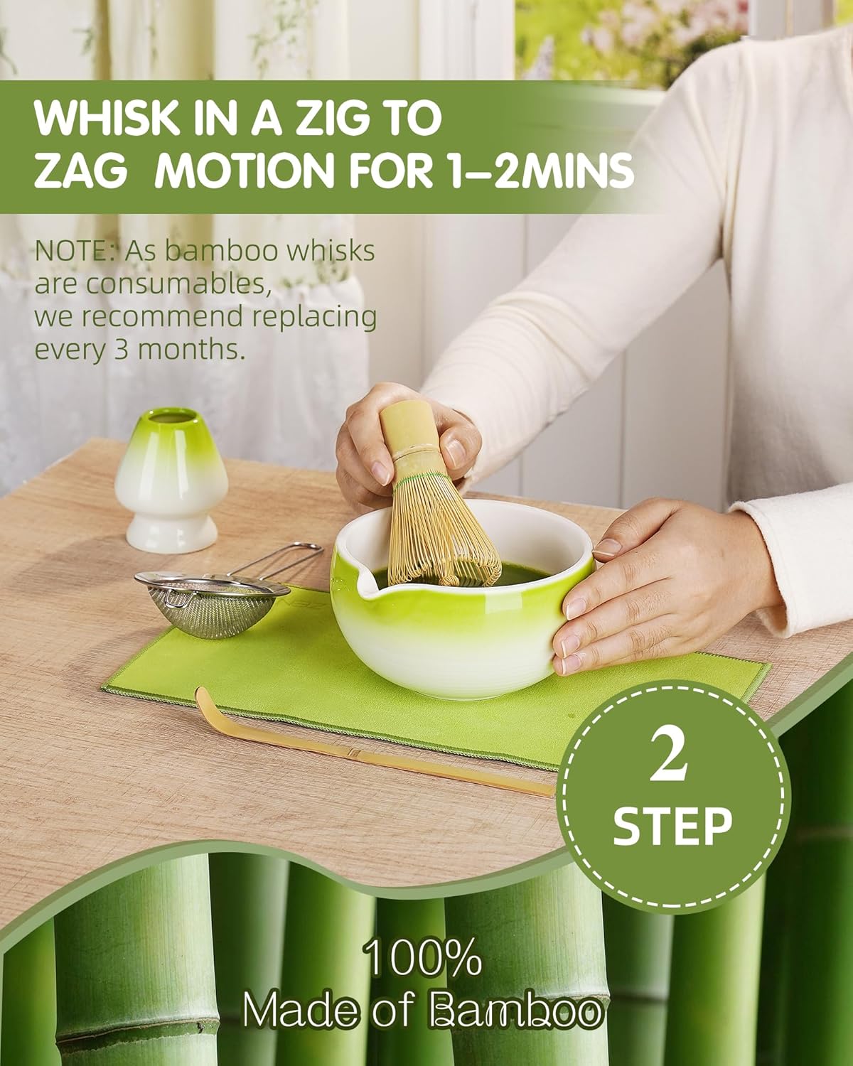 ZENS Pink Matcha Set, Matcha Whisk Set Includes 15oz Ceramic Bowl & (Chasen Holder), Bamboo Whisk & Scoop, Sifter and Pink Tea Towel, 6pcs Matcha Kit for Matcha Lovers