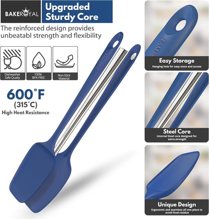 BakeRoyal Silicone Spatula Set - 4-Piece Rubber Spatulas Silicone Heat Resistant 600°F for Everyday Task - Seamless Design Kitchen Spatulas for Nonstick Cookware - Royal Blue