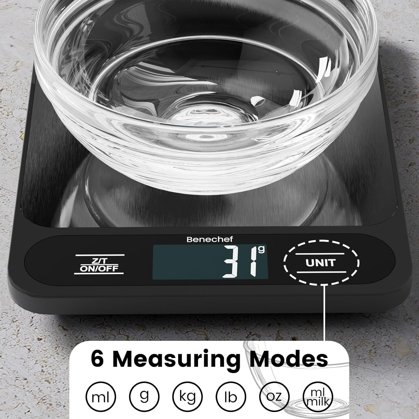 Food Scale, 22lb Ultra-Thin Digital Kitchen Scale, 1g/0.05oz Accuracy Ideal for Baking, Cooking, and Weight Loss Features 6 Measurement Units and LCD Display,Black,Easy to Clean, Batteries Included