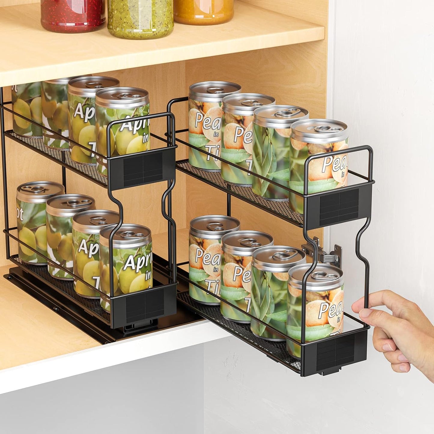 SpaceAid Pull Out Spice Rack Organizer for Cabinet, Heavy Duty Slide Out Seasoning Kitchen Organizer, Cabinet Organizer, with Labels, 5.2" W x10.75 D x10 H, 2 Drawers 2-Tier