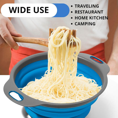 Green Kitchen Strainer Colander Set - 2 PCS Multifunctional Colander Silicone Food Strainers for Kitchen for Pasta and Spaghetti Collapsible with Plastic Handles