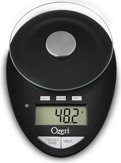 Ozeri Pro II Digital Kitchen Scale with Removable Glass Platform and Countdown Kitchen Timer (1 g to 12 lbs Capacity)