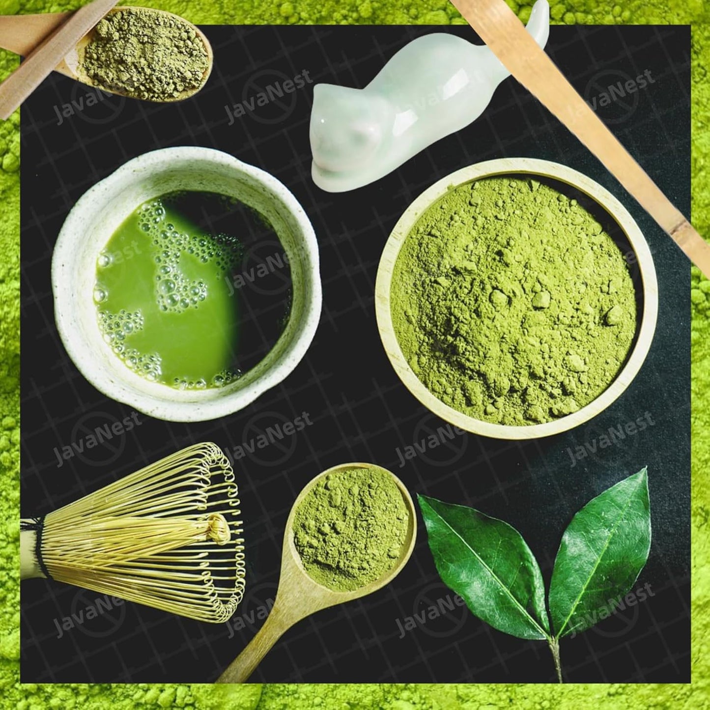 Matcha Whisk Set, 6-Piece Matcha Making Kit, Macha Tea Set, (Chasen Holder), Ceramic Whisk Holder, Matcha Starter Sifter, Bamboo Scoop, Spoon Japanese Tea Tools For Ceremony Gift (Green)