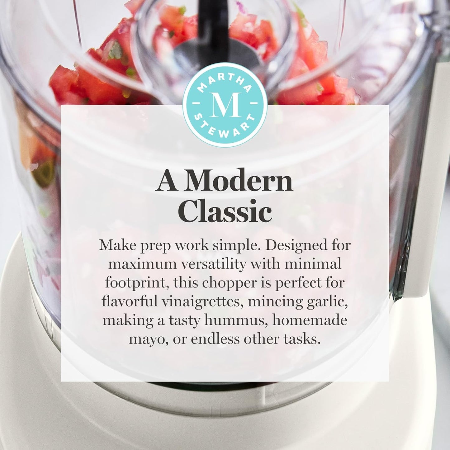 Martha Stewart 3 Cup Electric Food Chopper, Vegetable & Herb Mini Food Processor, 24oz BPA-Free Bowl, Stainless Steel Blades, Pour Spout, Dicing, Mincing, Chop & Puree, Dishwasher Safe, Sky