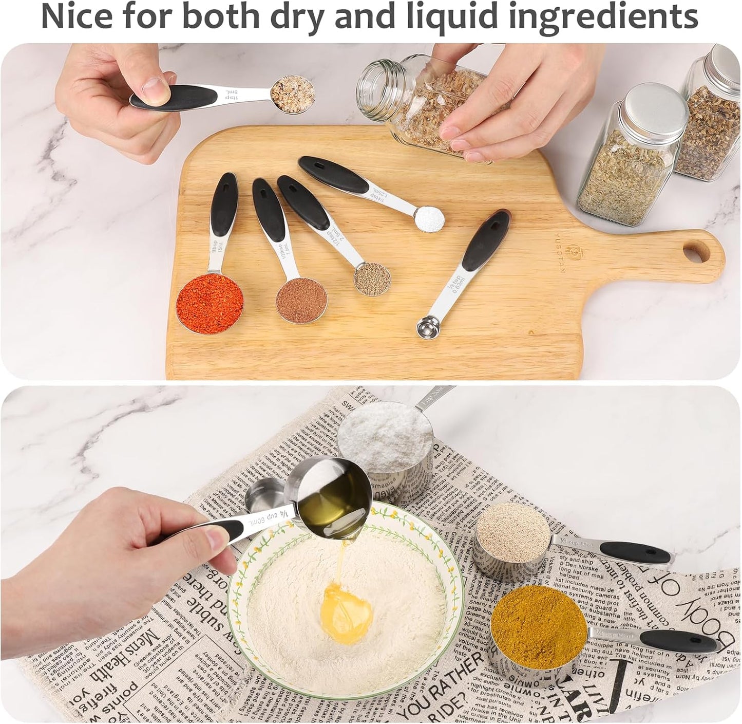 Accmor 11 Piece Stainless Steel Measuring Spoons Cups Set, Premium Stackable Tablespoons Measuring Set for Gift Dry Liquid Ingredients Cooking Baking