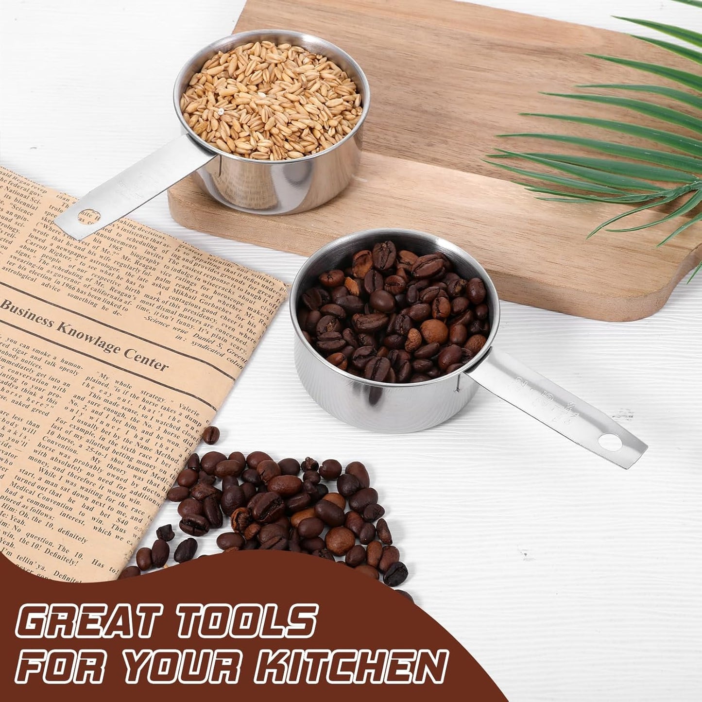 2 Pcs 1/8 Cup (30ml, 1oz) Measuring Cup, Stainless Steel Measuring Scoop Coffee Scoops Small Metal Measure Cups Tablespoon for Wet and Dry Ingredients, Metric and US Measurement, Dishwasher Safe