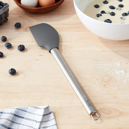 Tovolo Flex Core Silicone Spatula Spoonula Set of 2 for Non Stick Cast Iron Cooking & Baking, Dishwasher Safe Heat Resistant BPA Free Long Stainless Steel Handle Kitchen Utensil, Charcoal Gray