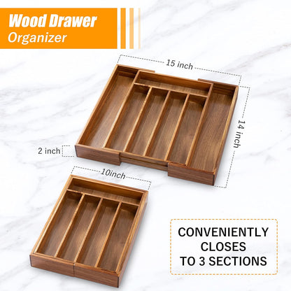 Bellsal Silverware Organizer Kitchen Drawer Organizer Expandable Bamboo Utensil Holder Cutlery Tray for Kitchen Utensil and Flatware Bedroom Office