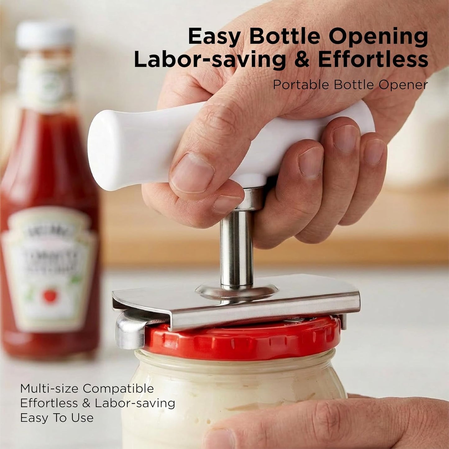 2Pcs Adjustable Jar Opener, Stainless Steel Labor-Saving Can Opener for Weak Hands Seniors, Universal Bottle Lid Gripper Tool for All Size Jars & Bottles