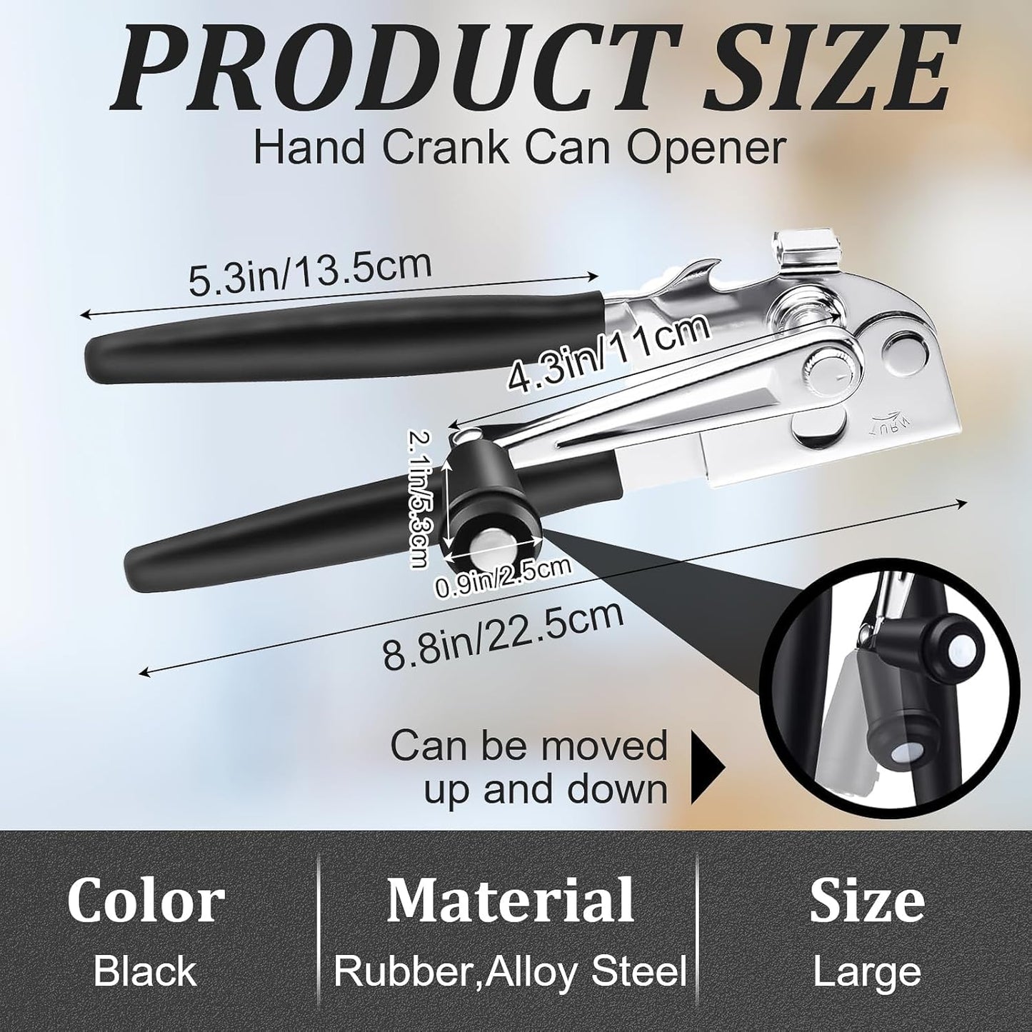 Commercial Can Opener Manual, RICKUNCL Heavy Duty Can opener with Magnet, Stainless Steel Handheld Can Opener with Folding Easy Crank Handle Oversized Knob for Big Cans and All Size Cans