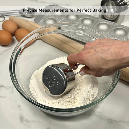 Silver Stainless Steel Measuring Cups and Spoons Set, 8 Piece, Engraved Measurements, Durable Nesting Kitchen Set