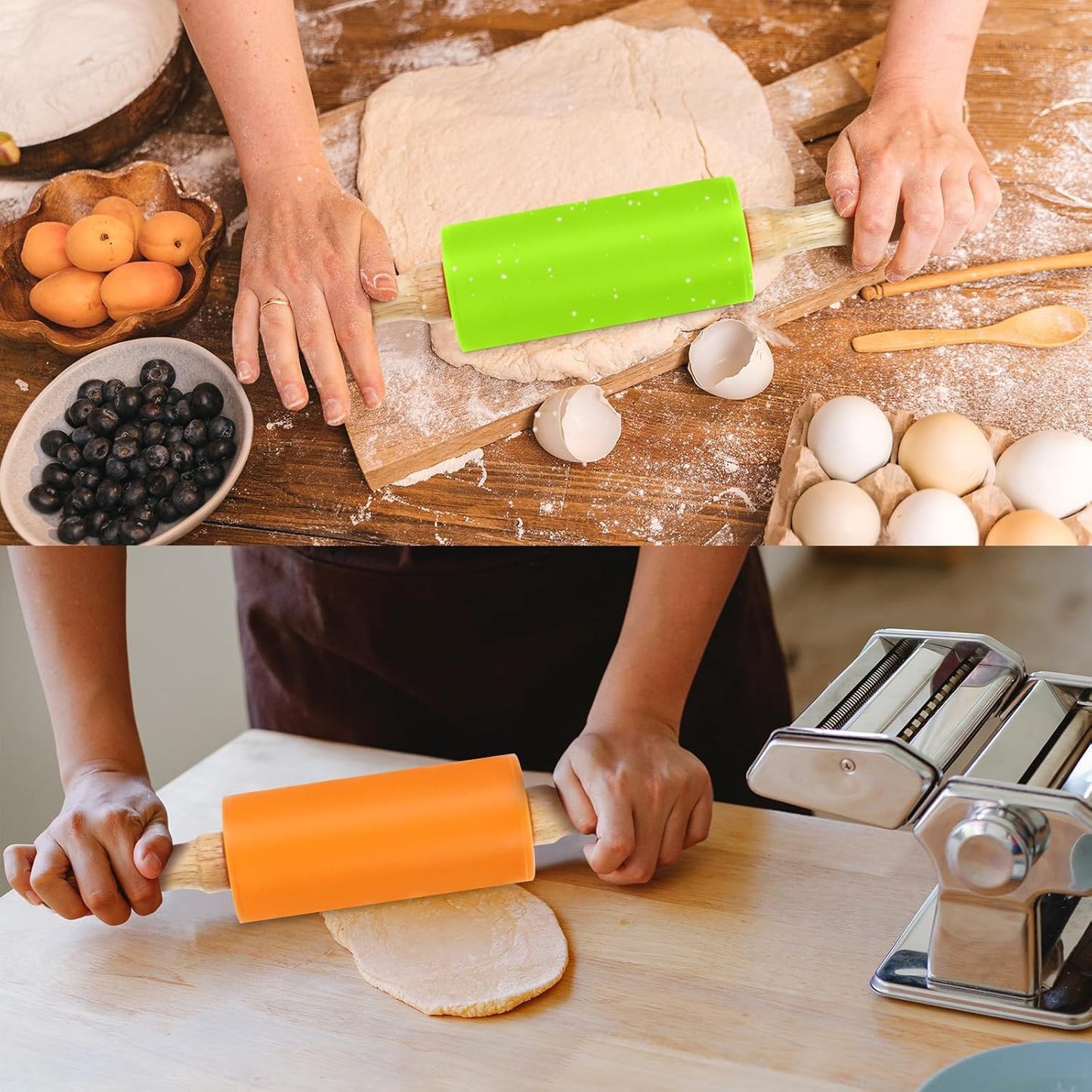 4 Pack Mini Rolling Pin for Kids, 9 Inch Wooden Handle Rolling Pin Non-Stick Silicone Rolling Pins for Children Cake Baking