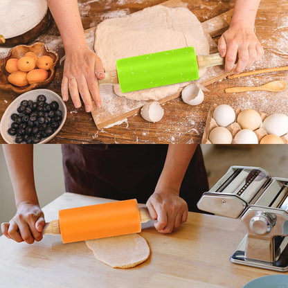 4 Pack Mini Rolling Pin for Kids, 9 Inch Wooden Handle Rolling Pin Non-Stick Silicone Rolling Pins for Children Cake Baking